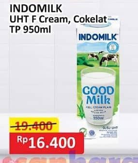 Promo Harga Indomilk Susu UHT Cokelat, Full Cream Plain 950 ml - Alfamart