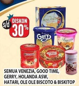VENEZIA Assorted Biscuits/GOOD TIME Chocochips Assorted Cookies Tin/GERY Butter Cookies/HOLLANDA Butter Cookies/ASIA Ole Ole Assorted Biscuits