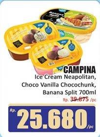 Promo Harga Campina Ice Cream Neapolitan, Chocolate Vanilla Choco Chunk, Banana Split 700 ml - Hari Hari