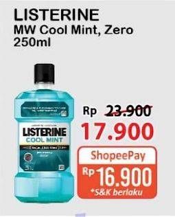 Promo Harga Listerine Mouthwash Antiseptic Cool Mint, Zero 250 ml - Alfamart