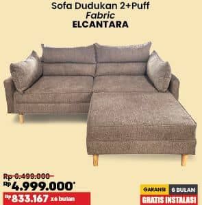 Promo Harga Courts Elcantara Sofa Dudukan 2 + Puff | Fabric  - COURTS