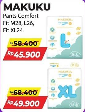 Promo Harga Makuku Comfort Fit Diapers Pants M28, L26 26 pcs - Alfamart