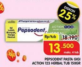 Promo Harga Pepsodent Pasta Gigi Action 123 Herbal 190 gr - Superindo