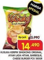 Promo Harga KUSUKA Keripik Singkong Original, Ayam Lada Hitam, Barbeque, Cheese Burger 180 gr - Superindo