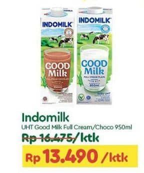 Promo Harga Indomilk Susu UHT Full Cream Plain, Cokelat 950 ml - TIP TOP