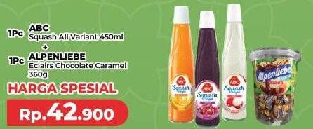 Harga ABC Syrup Squash Delight + Alpenliebe Eclairs