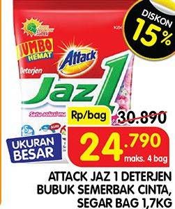 Promo Harga ATTACK Jaz1 Detergent Powder Pesona Segar, Semerbak Cinta 1700 gr - Superindo