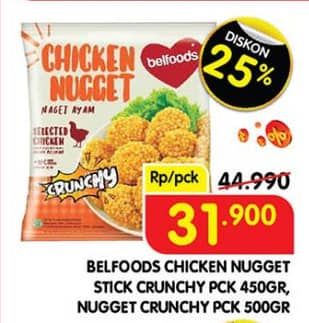 Promo Harga Belfoods Nugget Chicken Nugget Stick Crunchy, Chicken Nugget Crunchy 450 gr - Superindo