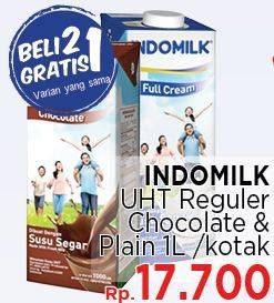 Promo Harga Indomilk Susu UHT Full Cream Plain, Cokelat 1000 ml - LotteMart