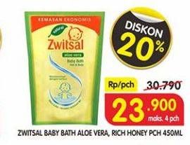 Promo Harga ZWITSAL Natural Baby Bath Hair Body Aloe Vera, Rich Honey 450 ml - Superindo
