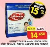 Promo Harga LIFEBUOY Bar Soap Lemon Fresh, Total 10, Mild Care per 4 pcs 110 gr - Superindo