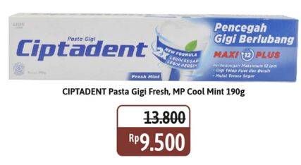 Promo Harga Ciptadent Pasta Gigi Maxi 12 Plus Fresh Mint, Cool Mint 190 gr - Alfamidi