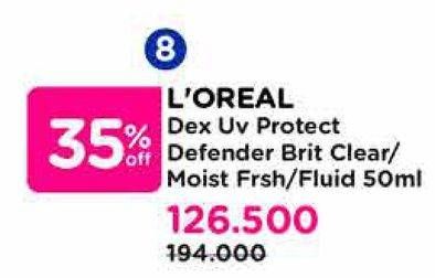 Promo Harga Loreal UV Defender Bright Clear, Moisture Fresh, Invisible Fluid 50 ml - Watsons