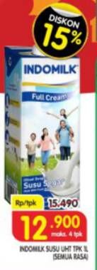 Promo Harga Indomilk Susu UHT Full Cream Plain 1000 ml - Superindo