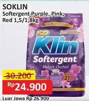 Promo Harga So Klin Softergent Purple Lavender, Rossy Pink, Cheerful Red 1500 gr - Alfamart