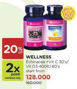 Promo Harga Wellness Vit D3 400IU 60s/ Echinacea 30s  - Watsons