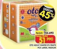 Promo Harga OTO Adult Diapers Pants M8, L8 8 pcs - Superindo