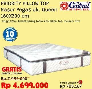 Promo Harga CENTRAL SPRING BED Priority Pillow Top Bed Set 160x200cm  - Courts