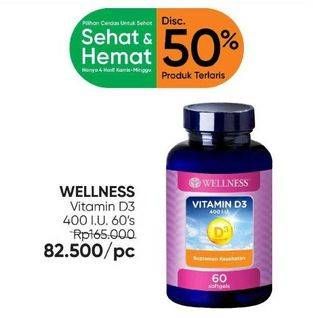 Promo Harga Wellness Vitamin D3 400IU 60 pcs - Guardian