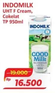 Promo Harga Indomilk Susu UHT Full Cream Plain, Cokelat 950 ml - Alfamart