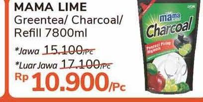 Promo Harga MAMA LIME Cairan Pencuci Piring Charcoal, Green Tea 780 ml - Alfamidi