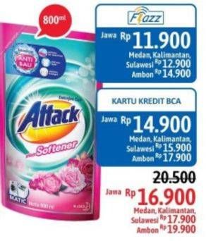 Promo Harga ATTACK Detergent Liquid Plus Softener 800 ml - Alfamidi