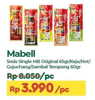 Promo Harga Mabell Sosis Single Original, Keju, Hot, Gojuchang, Sambal Tempong 60 gr - TIP TOP