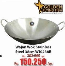 Promo Harga GOLDEN FLYING FISH Wajan Wok Stainless Steel 38 Cm  - Hari Hari