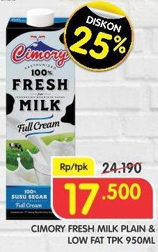 Promo Harga CIMORY Fresh Milk Plain, Low Fat 950 ml - Superindo