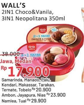 Promo Harga Walls Ice Cream Neopolitana, Chocolate Vanilla With Chocolate Chip 350 ml - Alfamidi