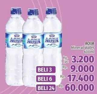 Promo Harga AQUA Air Mineral per 3 botol 600 ml - LotteMart