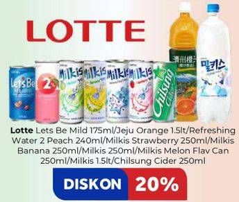 Promo Harga Lotte Lets Be Mild/Jeju Orange/Refresing Water 2/Milkis/Chilsung Cider  - Carrefour