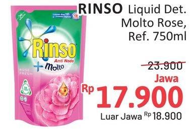 Promo Harga Rinso Liquid Detergent + Molto Pink Rose Fresh 750 ml - Alfamidi