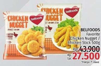 Promo Harga BELFOODS Nugget Chicken Nugget, Chicken Nugget Stick 500 gr - LotteMart