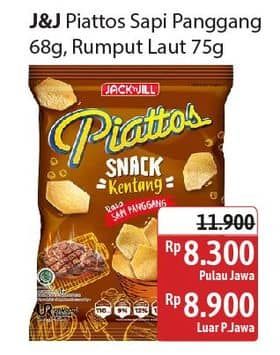 Piattos Snack Kentang 68 gr Diskon 30%, Harga Promo Rp8.300, Harga Normal Rp11.900, Luar Pulau Jawa Rp8.900