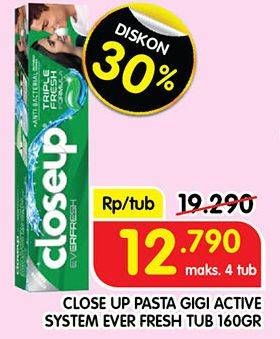 Promo Harga Close Up Pasta Gigi Everfresh Icy White Winter Blast, Everfresh Menthol Fresh 160 gr - Superindo