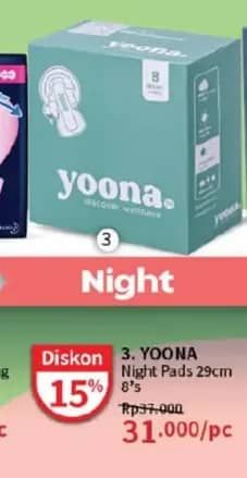 Promo Harga Yoona Pembalut Organik Night 29 Cm 8 pcs - Guardian