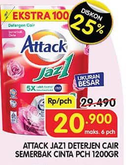 Promo Harga Attack Jaz1 DeterGel Semerbak Cinta 1200 gr - Superindo
