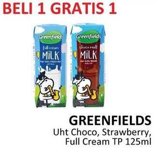 Promo Harga GREENFIELDS UHT Choco, Strawberry, Full Cream 125 ml - Alfamidi