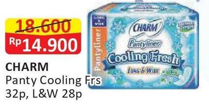 Promo Harga Charm Pantyliner Cooling Fresh Long Wide, Slim 28 pcs - Alfamart