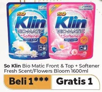 Promo Harga So Klin Biomatic Liquid Detergent +Softener Front Top Load Fresh Scent, +Softener Front Top Load Flower Bloom 1600 ml - Carrefour