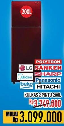Promo Harga POLYTRON/ SANKEN/ SHARP/ PANASONIC/ HITACHI/ LG/ MIDEA/ BEKO Kulkas 2 Pintu 200 L  - Hypermart