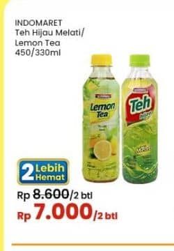 Promo Harga Indomaret Minuman Teh Hijau Melati, Lemon 330 ml - Indomaret