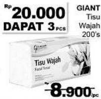 Promo Harga GIANT Tisu Wajah per 3 pouch 200 pcs - Giant