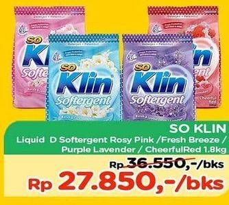 Promo Harga SO KLIN Softergent Blue Cloud Fresh Breeze, Cheerful Red, Purple Lavender, Rossy Pink 1800 gr - TIP TOP