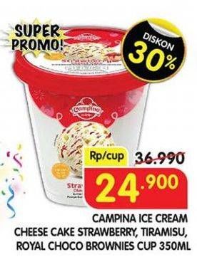 Promo Harga Campina Ice Cream Cake Series Strawberry Cheese Cake, Tiramisu, Royal Choco Brownies 350 ml - Superindo