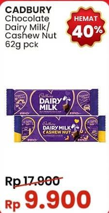 Promo Harga Cadbury Dairy Milk Original, Cashew Nut 62 gr - Indomaret