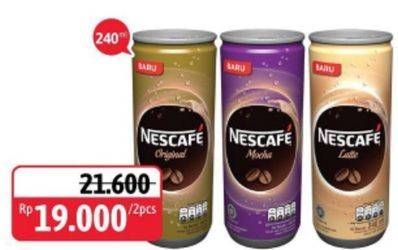 Promo Harga Nescafe Ready to Drink Coffee Latte, Original, Mocca Latte per 2 kaleng 240 ml - Alfamidi