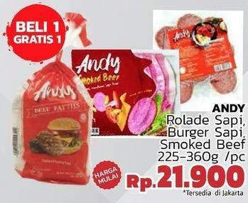 Promo Harga ANDY Rolade Sapi, Burger Sapi, Smoked Beef 225-360g  - LotteMart