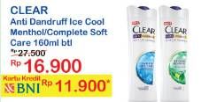 Promo Harga CLEAR Shampoo Ice Cool Menthol, Complete Soft Care 160 ml - Indomaret
